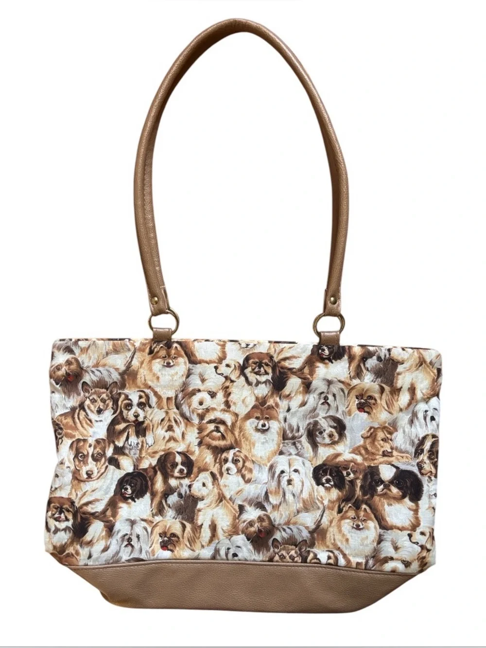 Dog Lover Satchel Bag | Tan & White Dog Adorned Purse Eco Friendly Shopping Tote